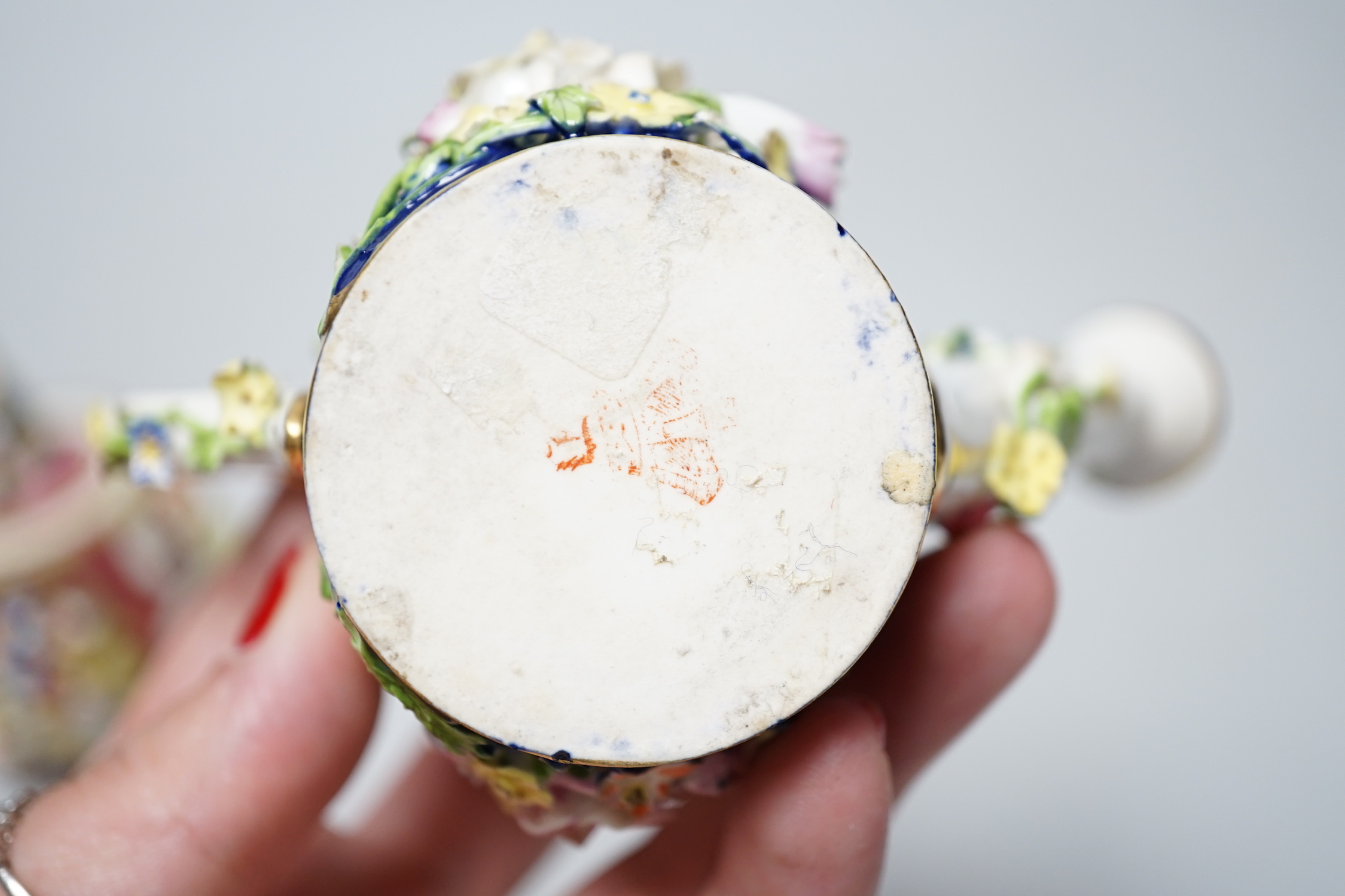 Two Derby porcelain floral encrusted miniature water sprinklers, circa 1825, tallest 10cm